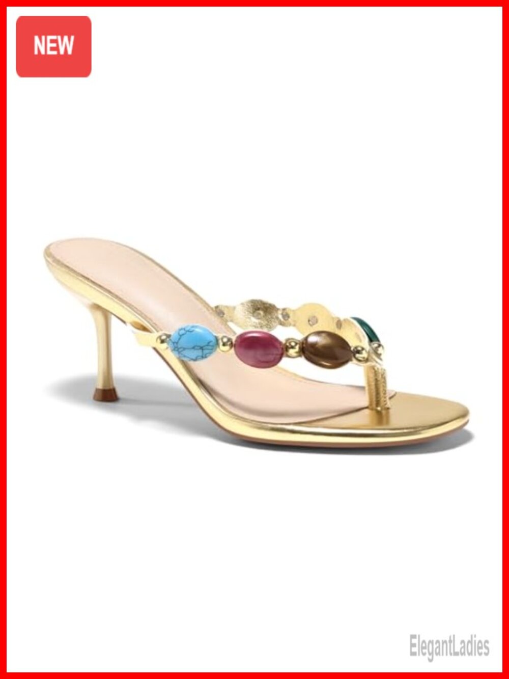 Jeweled Heeled Thong Sandals Faux Leather Stiletto Flip Flops